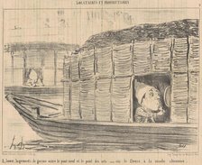 A louer, logements de garçon entre le pont neuf et le pont des arts - sur le fleuve..., 1854. Creator: Honore Daumier.