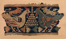 Fragment of Wall Hanging with confronted cocks and running dogs, Coptic, 4th-6th century. Creator: Unknown.