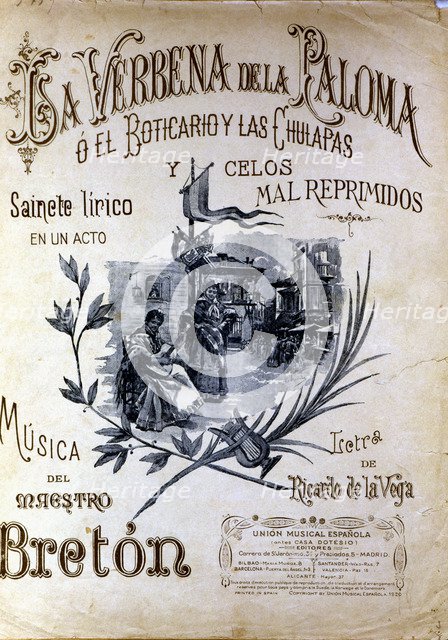 Cover of the operetta 'La Verbena de la Paloma' , 1893, Tomas Breton composer's work.