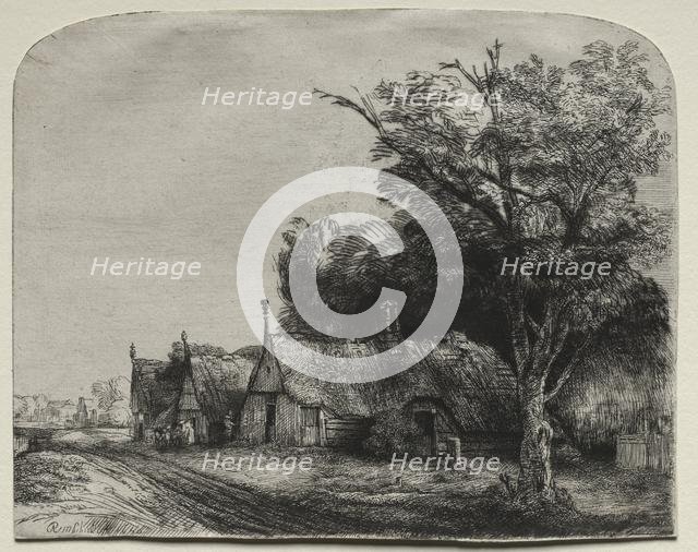 Landscape with Three Gabled Cottages beside a Road, 1650. Creator: Rembrandt van Rijn (Dutch, 1606-1669).