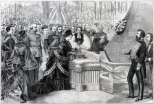 The Princess of Wales launching the new ironclad ship 'Alexandra', 1875. Artist: Unknown