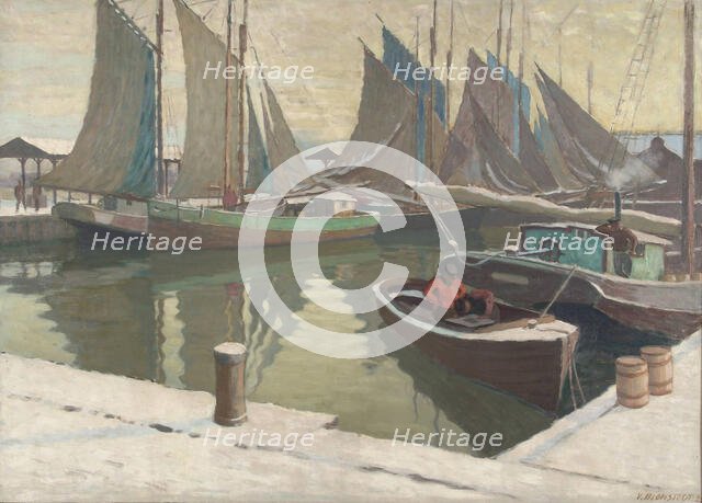 Harbour view in winter, 1928. Creator: Vaino Blomstedt.