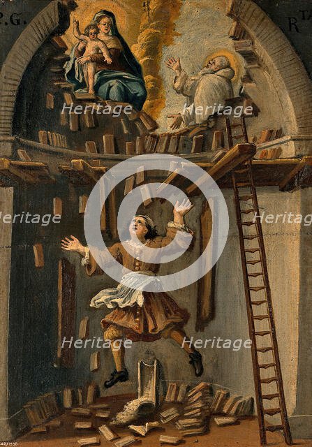 A builder falling from a platform in an apse, St Bruno (?) interceding with the... 18th/ 19th cent. Creator: Unknown.