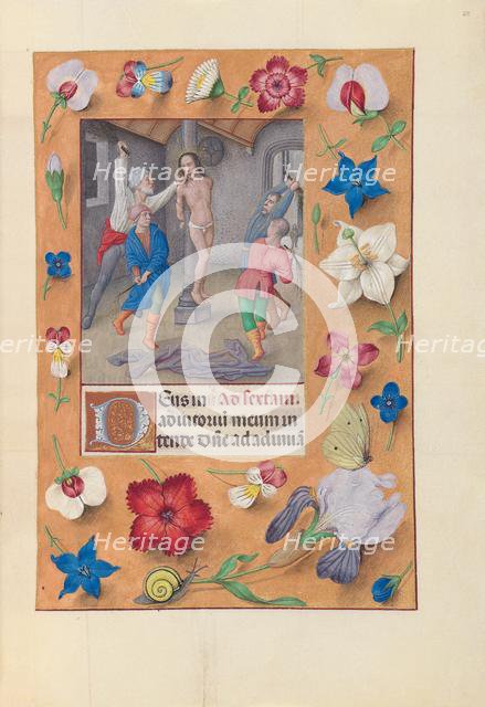 Hours of Queen Isabella the Catholic, Queen of Spain: Fol. 66r, Flagellation, c. 1500. Creator: Master of the First Prayerbook of Maximillian (Flemish, c. 1444-1519); Associates, and.