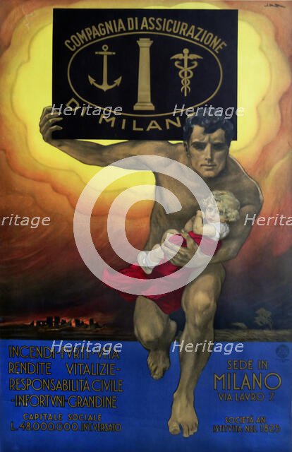 Milano Assicurazioni, 1932. Creator: Metlicovitz, Leopoldo (1868-1944).
