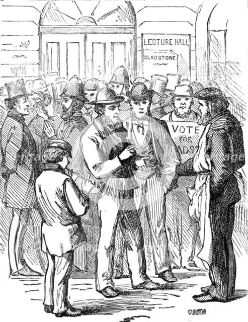 Metropolitan Boroughs election sketches: "Too Late!", 1874. Creator: Unknown.