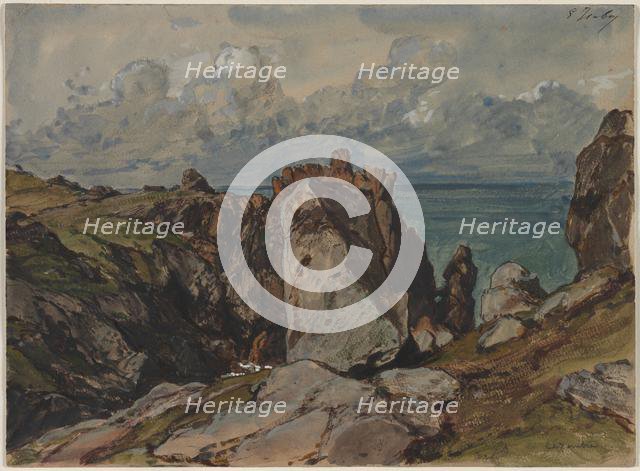Cliffs by the Sea at Cézembre, Brittany, c. 1830. Creator: Eugène Isabey (French, 1803-1886).