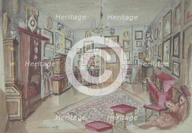 Drawing of an Interior: Atelier, 1857. Creator: Anon.