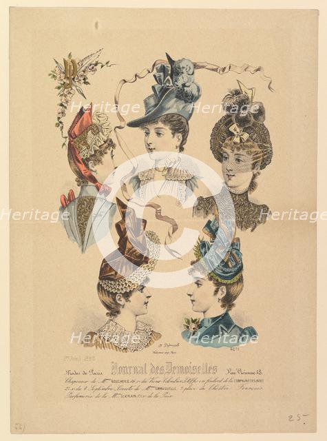 Ladies' Hats, No. 4671, from Journal des Demoiselles, April 1, 1888. Creator: Paul Deferneville.