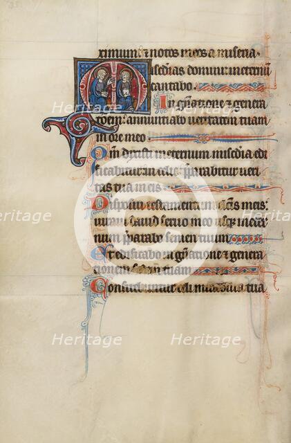 Initial M: The Father and the Son Enthroned; Bute Psalter, text and illumination about 1285. Creator: Bute Master.
