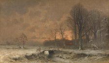 Winter Scene with the Sun Setting Behind Trees, 1880-1930. Creator: Louis Apol.