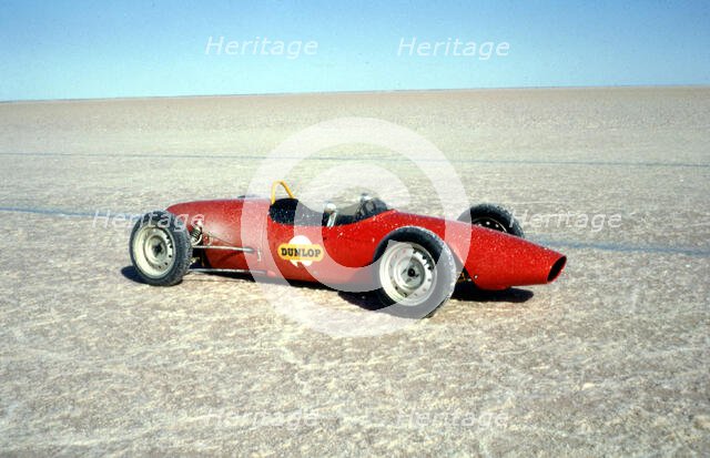 Elfin Ford used to test tyre grip during Bluebird record attempt, Lake Eyre, 1964. Creator: Unknown.