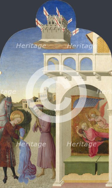 Saint Francis and the Poor Knight, and Francis's Vision (From Borgo del Santo Sepolcro Altarpiece), 1437-1444. Artist: Sassetta (1392-1450)