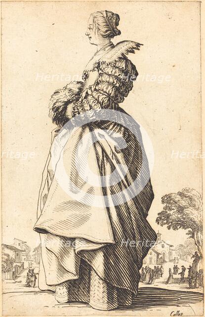 Noble Woman in Profile with her Hands in a Muff, c. 1620/1623. Creator: Jacques Callot.