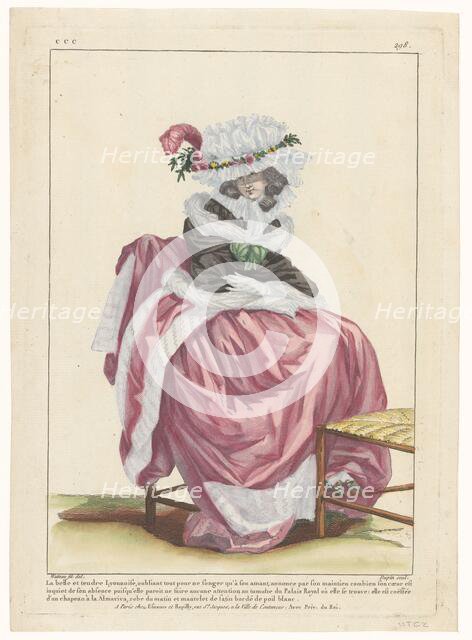 Gallery of French Fashions and Costumes, 1785, ccc.298: The beautiful and tender Lyonnais..., 1782. Creator: Dupin.