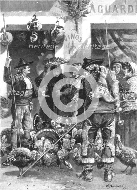 ''Buying the Christmas Turkeys in the Market at Malaga, Spain', 1890. Creator: Unknown.