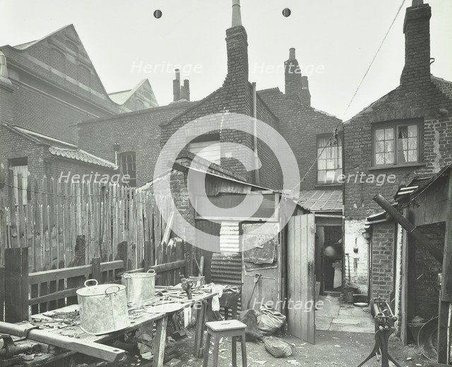 Rear of houses prior to slum clearance, Princess Road, Lambeth, London, 1914. Artist: Unknown.