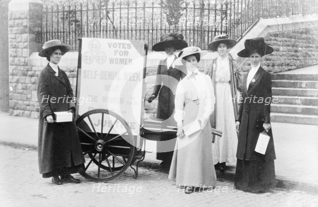 Bristol suffragettes raising money during Self-Denial Week, 1910. Artist: Unknown
