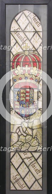 Panel with Coat of Arms, British, early 20th century (original dated 15th century). Creator: A A Bradbury.