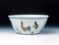 Chicken cup with doucai enamels, late Kangxi period, Qing dynasty, China, 1700-1722. Artist: Unknown