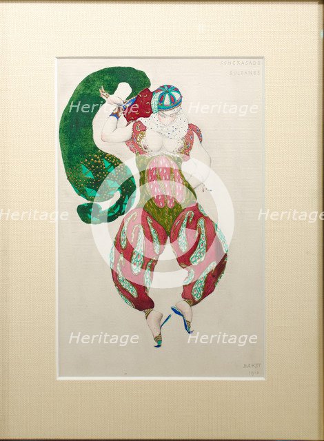Costume design for the ballet Sheherazade by N. Rimsky-Korsakov, 1910.