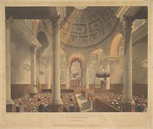 St. Stephen's Walbrook, November 1, 1809. Creators: Thomas Rowlandson, Augustus Charles Pugin, J. Bluck.