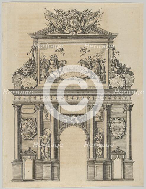 Triumphal arch, from 'Éloges et discours sur la triomphante réception du Roy en sa ville d..., 1629. Creator: Melchior Tavernier.