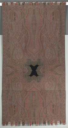 Long Shawl with Large Symmetrical Botehs and Small Black Center, 1855-1862. Creator: Unknown.