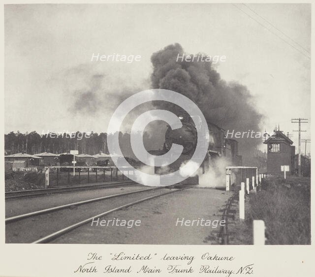 The "Limited" leaving Oakune (sic), North Island main trunk railway, N.Z., 1920s. Creator: Harry Moult.