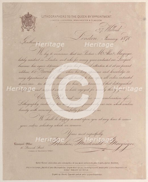 Trade card for Maclure, Macdonald & Macgregor, publisher and printer, 19th century. Creator: Anon.