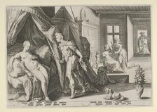 Mercury Entering Herse's Room After Changing Agraulos to Stone, from Ovid, Metamorphoses, ..., 1590. Creator: Anon.