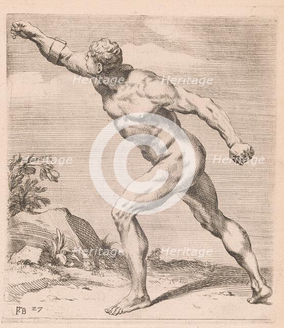 A Nude Fighting Man, side view, turned to left [plate 27], 1638. Creator: François Perrier.