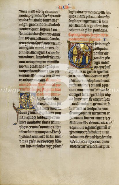 Initial E: Mattathias Killing Jews; Marquette Bible, about 1270. Creator: Unknown.