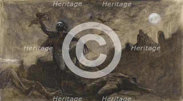 Hans of Iceland drinking the blood of his victims, c1889. Creator: Guillaume Albert Demarest.