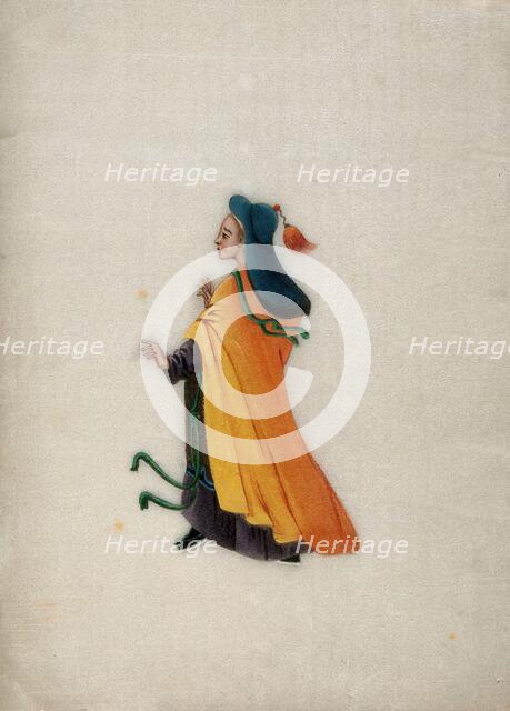 A woman wearing brightly coloured robes and a tasselled head dress, 1800. Creator: Unknown.
