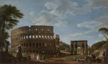 View of the Colosseum and the Arch of Constantine, c1745. Creator: Pannini (Panini), Giovanni Paolo (1691-1765)