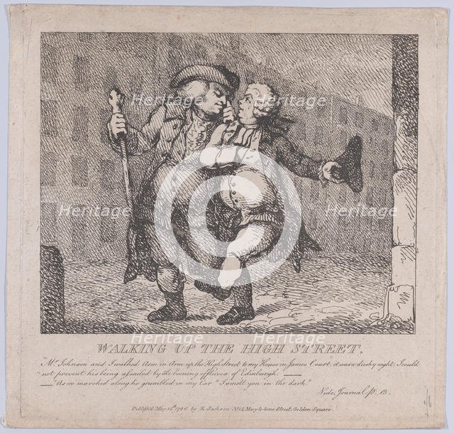 Walking Up the High Street, Edinburgh (Picturesque Beauties of Boswell, Part the F..., May 15, 1786. Creator: Thomas Rowlandson.