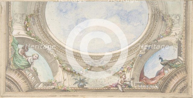 Design for Trompe L'Oeil Ceiling for Dining Room, Hôtel de Trévise, 1850-1910. Creators: Jules-Edmond-Charles Lachaise, Eugène-Pierre Gourdet.