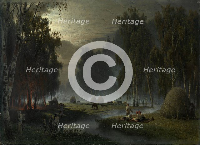 Haymakers. Evening Rest. Artist: Sukhodolsky, Pyotr Alexandrovich (1835-1903)