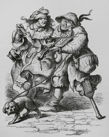 Beggar playing the fiddle, his wife accompanying him with bones, 17th-century (1878). Creator: Unknown.