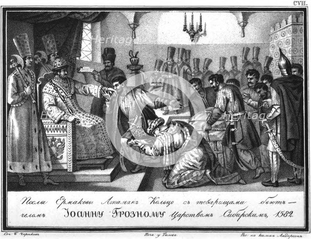 Yermak's Embassy at the Tsar Ivan the Terrible (From Illustrated Karamzin), 1836. Artist: Chorikov, Boris Artemyevich (1802-1866)