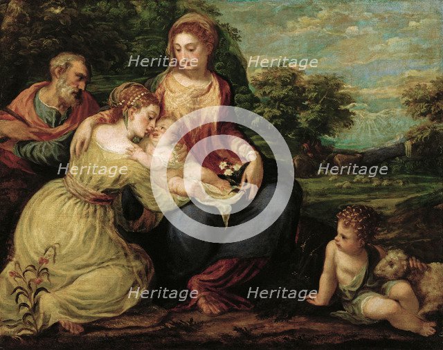 The Holy Family with Saints Catherine and John the Baptist.