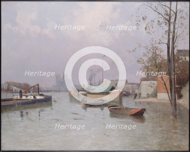 Flood of the Seine, near the Saint-Martin canal, in November 1896. Creator: Gustan Le Senechal de Kerdreoret.