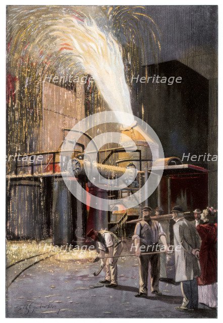 Decarburisation of pig iron in a Bessemer converter, 1900.Artist: Gehrke