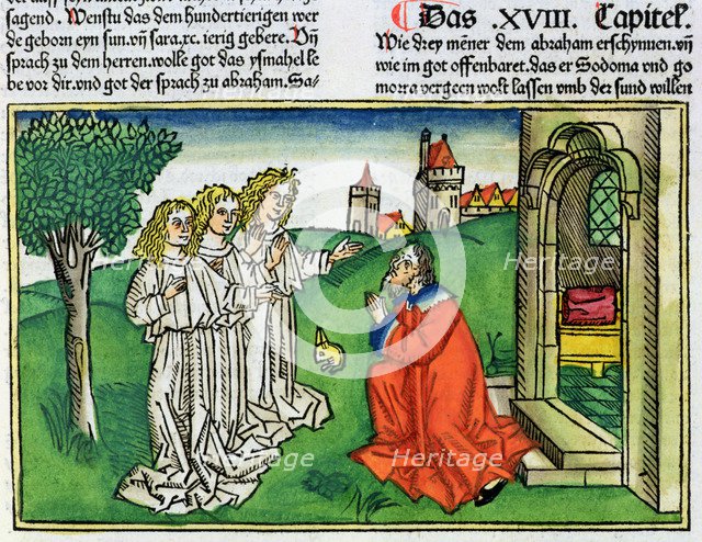 Genesis 18:2: Abraham and the three angels. Artist: Unknown