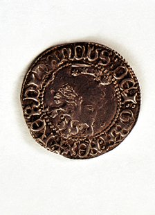 Head of a coin of one-cruzado in silver, from the reign of Ferdinand I of Antequera (1412-1416), …