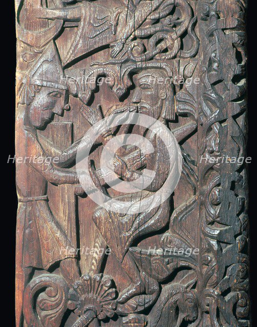 Detail of the wooden portal of Hylestad Church. Artist: Unknown
