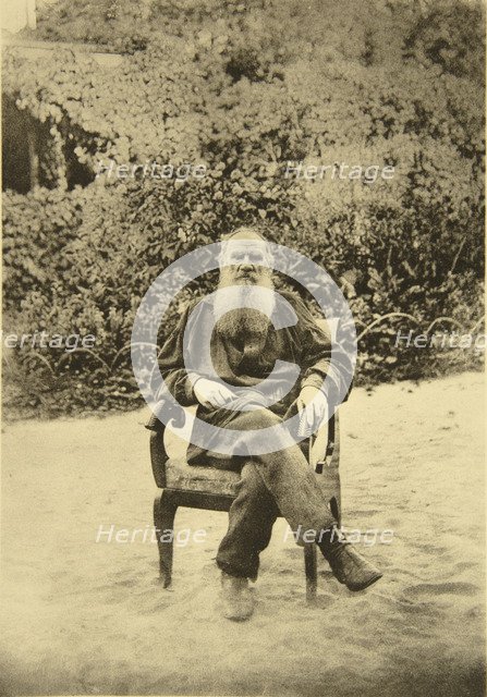 Russian author Leo Tolstoy, Yasnaya Polyana, near Tula, Russia, 1890s. Artist: Sophia Tolstaya