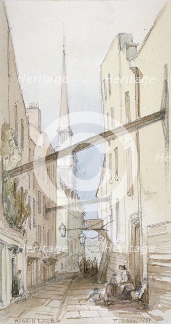 Huggin Lane, City of London, 1851. Artist: Thomas Colman Dibdin