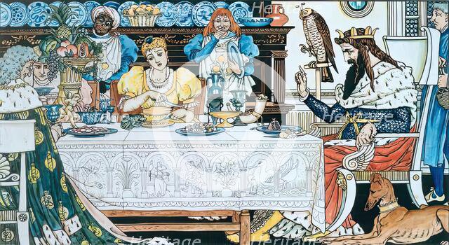 The Frog shares the Princess' Meal - Illustration for 'The Frog Prince', c1874. Creator: Walter Crane.
